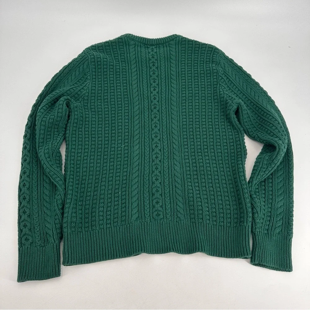 J. Crew Green Cotton Cable Knit Crew Neck Sweater Mens Large